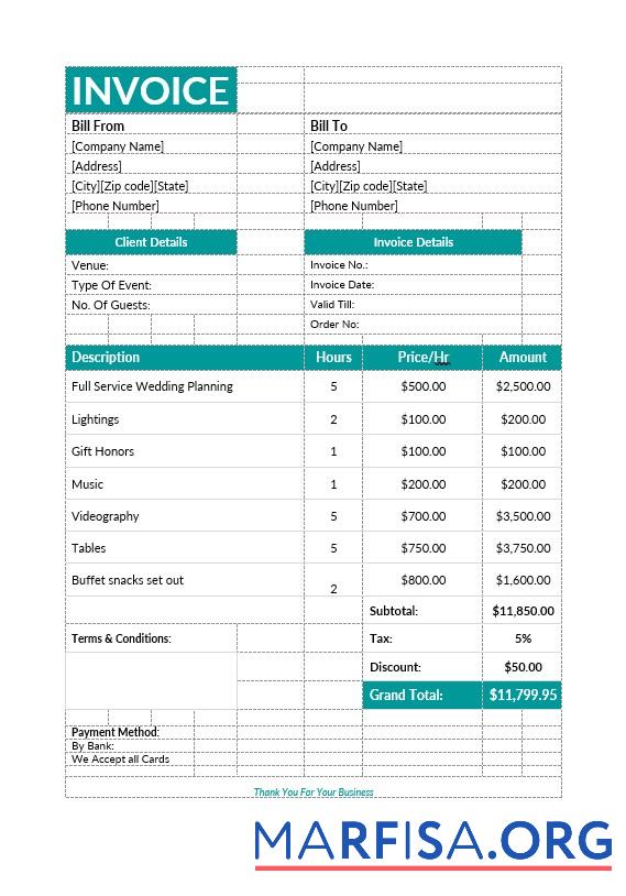 Blank Event planning invoice download for verification